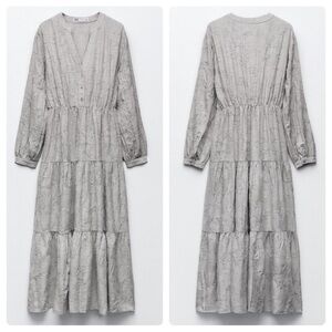 NWOT Zara Grey Embroidered Dress - Size S